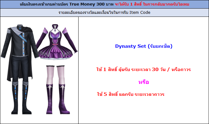 [AUDITION] โปรโมชั่นบัตรเงินสดทรูมันนี่ 300 บาท : Dynasty Set  