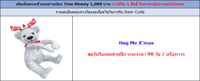 [AUDITION] โปรโมชั่นบัตรเงินสดทรูมันนี่ 1,000 บาท : Hug Me X’mas 